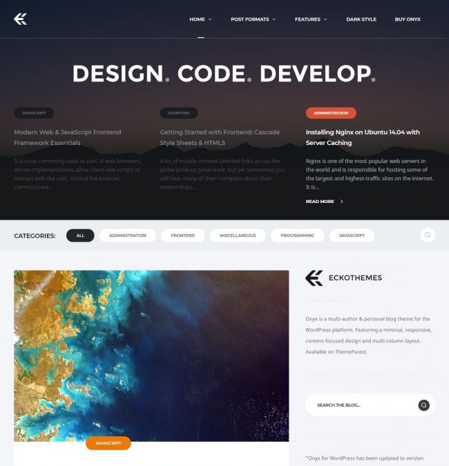 Onyx Blog WordPress Tema